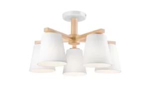 Image of Ellie Multi Arm Semi Flush Ceiling Light, Fabric Shades White, 5x E27