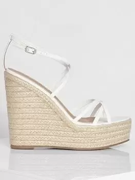 Image of Boohoo Strappy Wedge - White, Size 8, Women