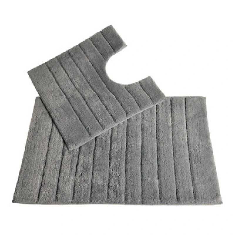 Image of Allure Bath Fashions Ribbed Two Piece Bath Mat & Toilet Mat Set - Dove Grey