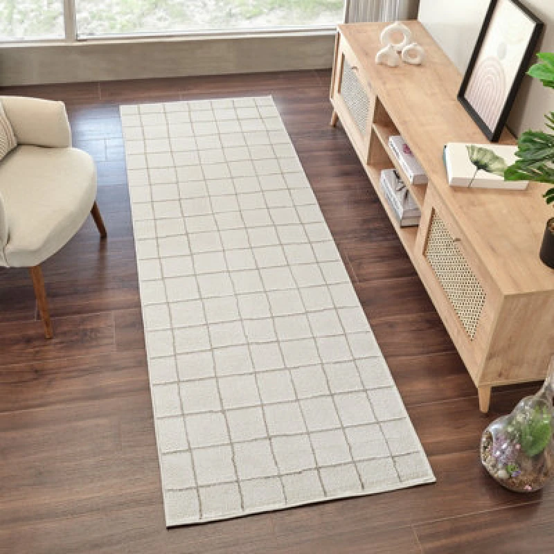 Image of Livabliss Our Pnw Home-Cascade Ivory Brown Modern High Pile Living Dining Rug Size: 80cm x 220cm Ivory Unisex 80cm x 220 cm