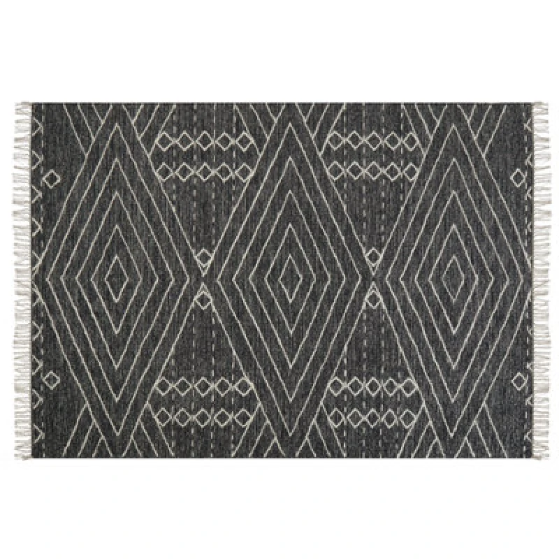 Image of Beliani Rug Khenifra Black 160 X 230 Cm Cotton