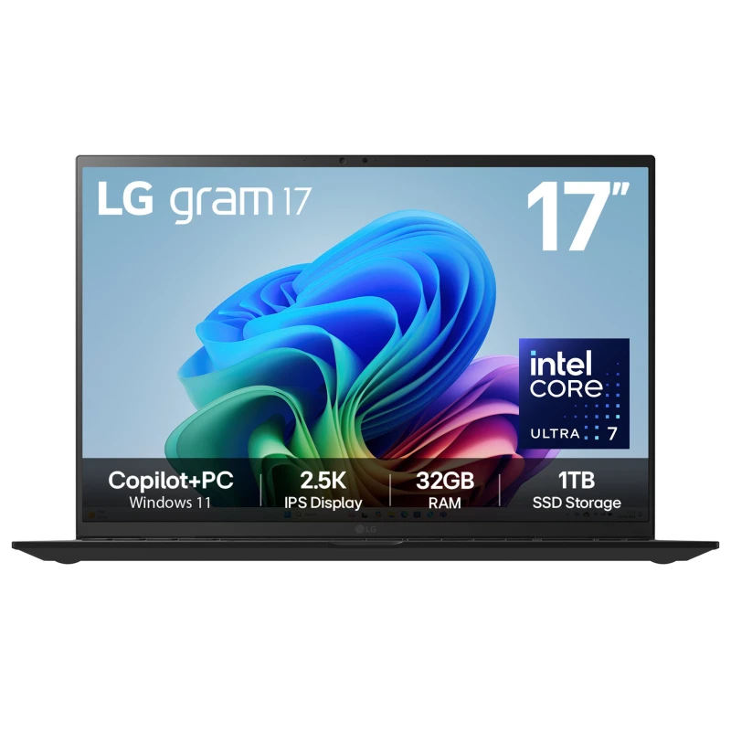 Image of LG Gram 17Z90TL-G 17" Hybrid AI Copilot+ Laptop - Intel Core Ultra 7 258V, 1TB SSD, 32GB RAM - Black - [2025] 17Z90TL-G.AU88A1