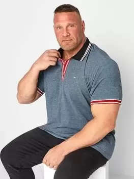 Image of BadRhino Light Blue Marl Stripe Placket Polo, Blue, Size 2XL, Men