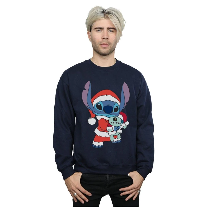 Image of Disney Men Lilo And Stitch Stitch Christmas Sweatshirt in Navy Size: Small Navy S Male 5059400309461
