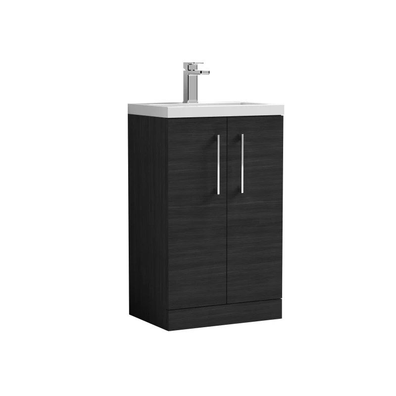 Image of Balterley Floor Standing 2 Door Vanity Polymarble Basin Woodgrain Black 500mm Black