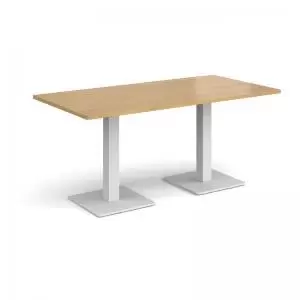 Image of Brescia rectangular dining table with flat square white bases 1600mm x