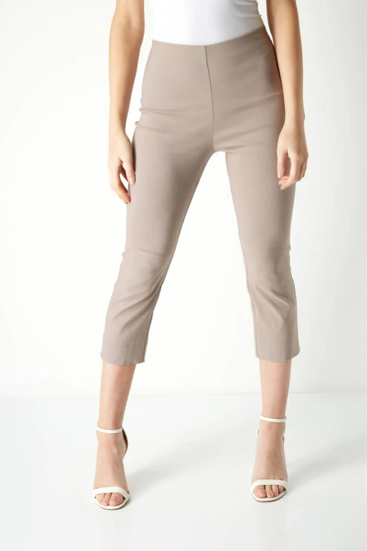 Image of Roman Womens Cropped Stretch Trouser Capri Summer Leggings 3/4 Pedal Pushers in Taupe Size: 10 Taupe Female 10