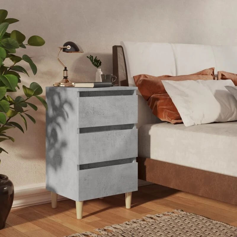 Image of VIDAXL Bed Cabinet with Solid Wood Legs Concrete Grey 40x35x69cm Vidaxl 8720286357040