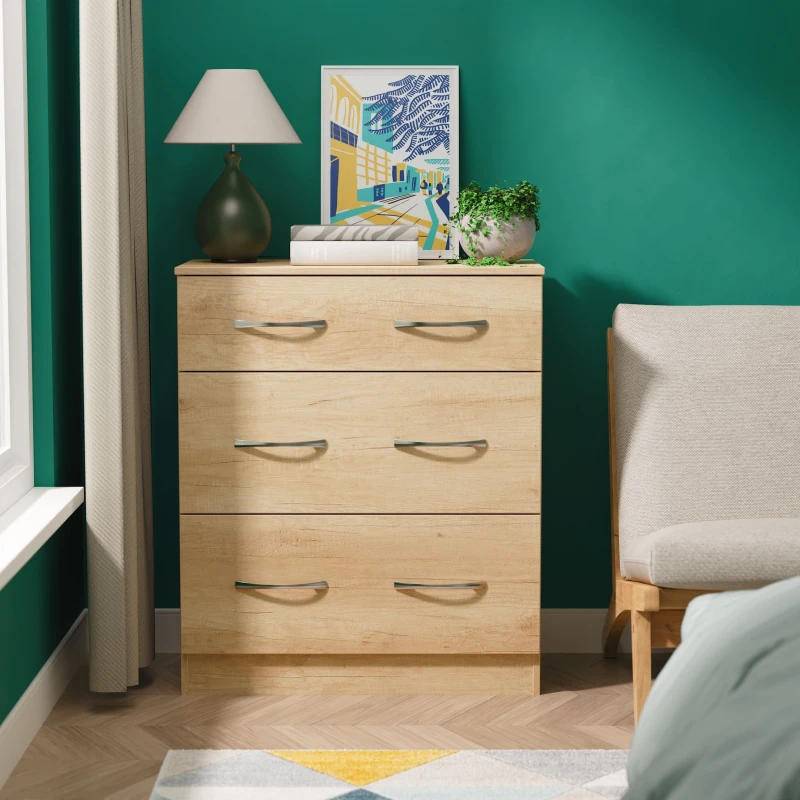 Image of Ready Assembled 2 U Hampshire 3 Drawer Deep Chest (Ready Assembled) in Light Brown Light Brown Unisex