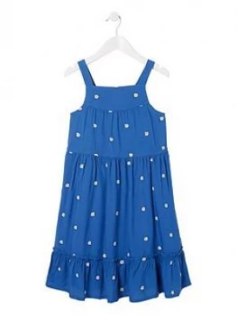 Image of Fat Face Girls Daisy Embroidered Pinafore Dress - Navy