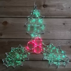 Image of 44cm LED Indoor Outdoor Christmas Holly Silhouette with Berries Decoration in Red and Green
