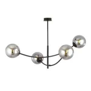 Image of Hunter Black Globe Multi Arm Semi Flush Ceiling light with Graphite Glass Shades, 4x E14