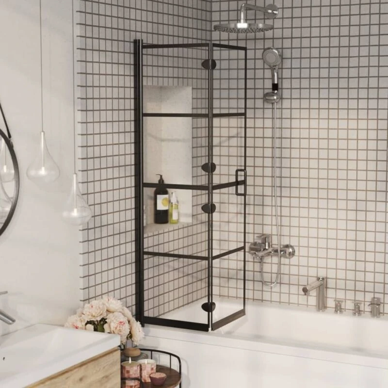 Image of VIDAXL Folding Shower Enclosure ESG 80x140cm Black vidaXL 8720286415993