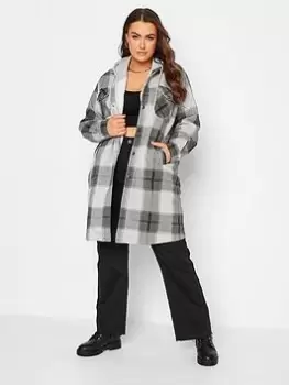 Image of Yours Longline Sweat Check Shacket Grey, Size 22-24, Women