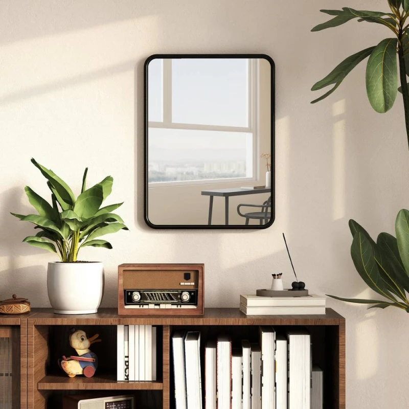 Image of HOMCOM Rectangular Mirror with Metal Frame, Decorative Wall Mirror, Black Size: Small Black Unisex Small