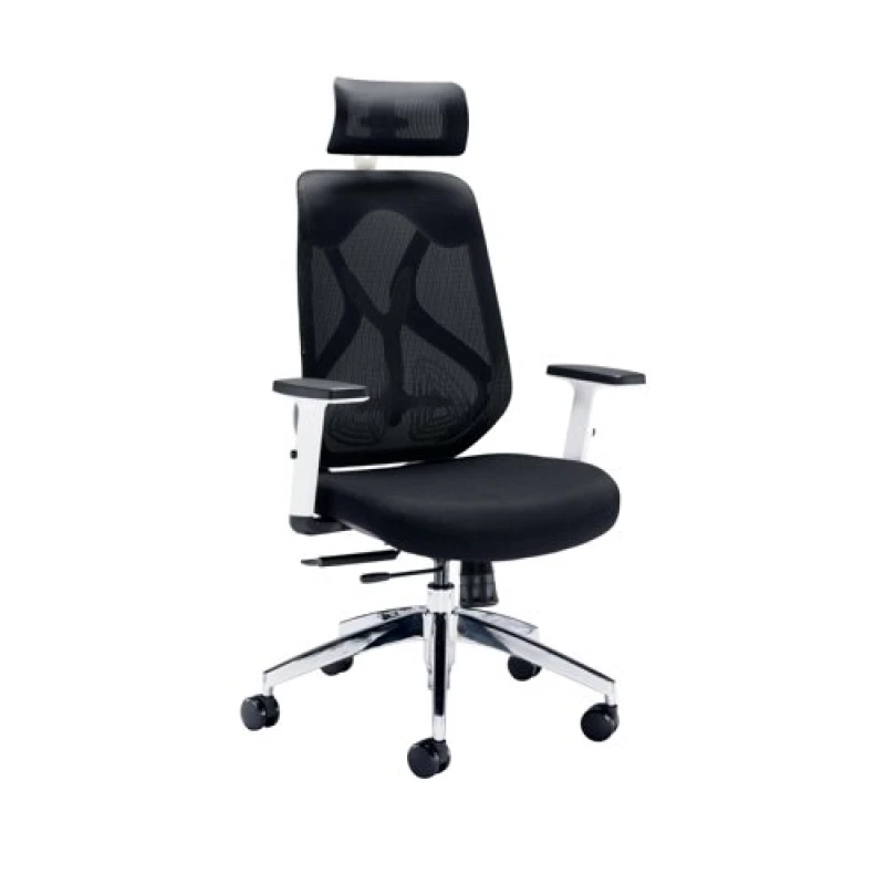 Image of Jemini Stealth Mesh Back Operator Chair Headrest + Arms 660x660x1140-1240 White/Black KF70060