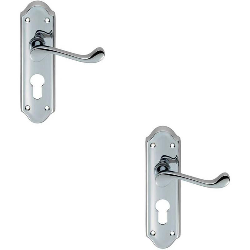 Image of Loops 2x PAIR Victorian Upturned Lever on Euro Lock Backplate 168 x 47mm Chrome Multi