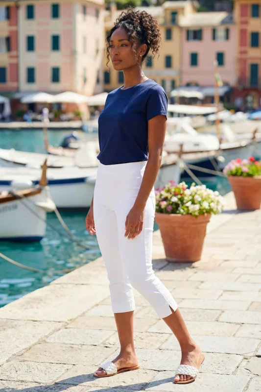 Image of Roman Cropped Stretch Trouser Capri Summer Leggings 3/4 Pedal Pushers White