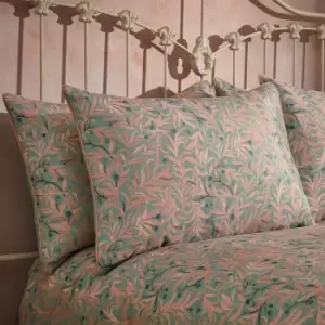 Image of Malory Traditional Floral Printed Piped Pillowcase Pair Blush
