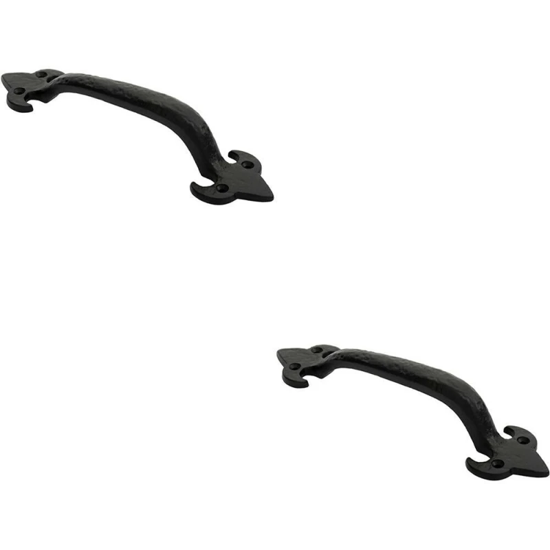 Image of Loops 2x Traditional Forged Iron Pull Handle 230 x 56mm Black Antique Door Handle Black unisex