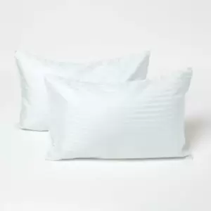 Image of HOMESCAPES Blue Cotton Stripe Kids Pillowcases 40 x 60cm 330 Thread Count, 2 Pack - Blue - Blue