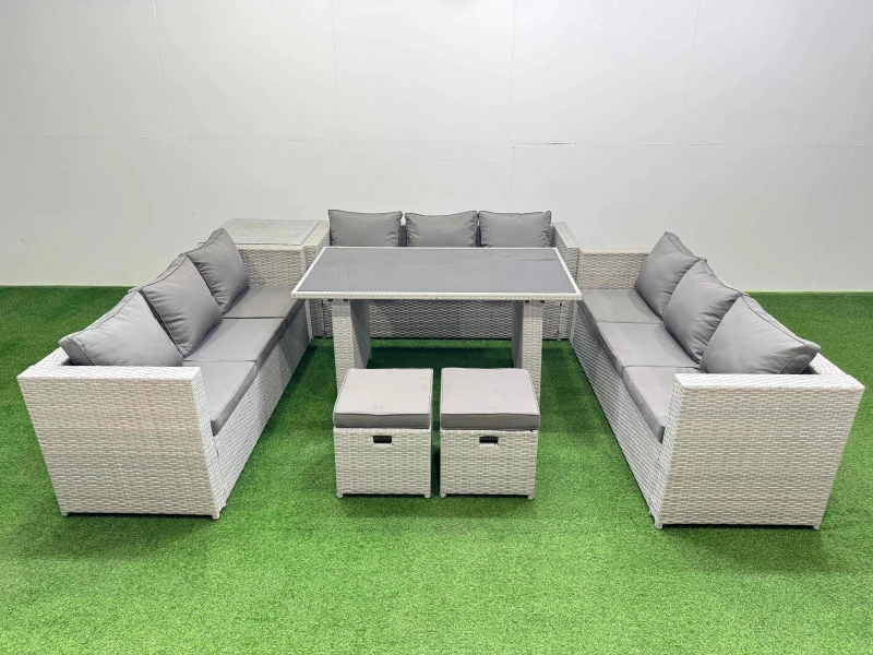 Image of Fimous Patio Outdoor Garden Furniture Sets with Side Table 2 Small Stool in Light Grey Light Grey Unisex