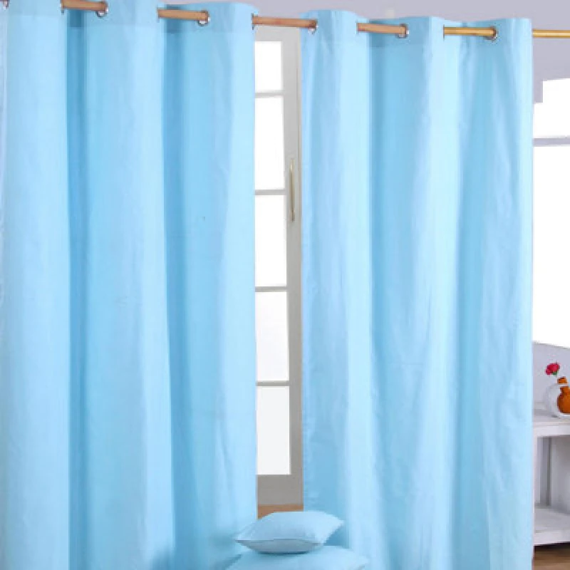 Image of Homescapes Plain Blue Cotton Eyelet Curtains 137 X 182 Cm