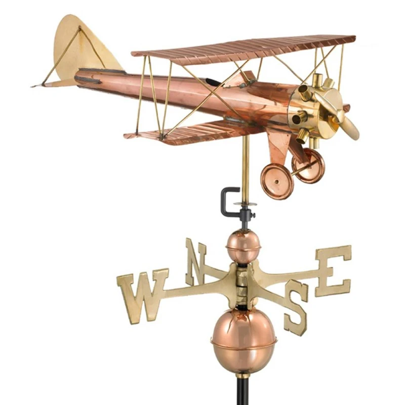 Image of Good Directions Farmhouse Copper Bi plane Weathervane - H78 x W58 x L56cm Copper Unisex