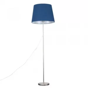 Image of Charlie Brushed Chrome Floor Lamp with XL Navy Blue Aspen Shade