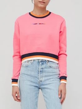 Image of Tommy Jeans Cropped Tipping Crew Neck Jumper - Pink Size XS Women