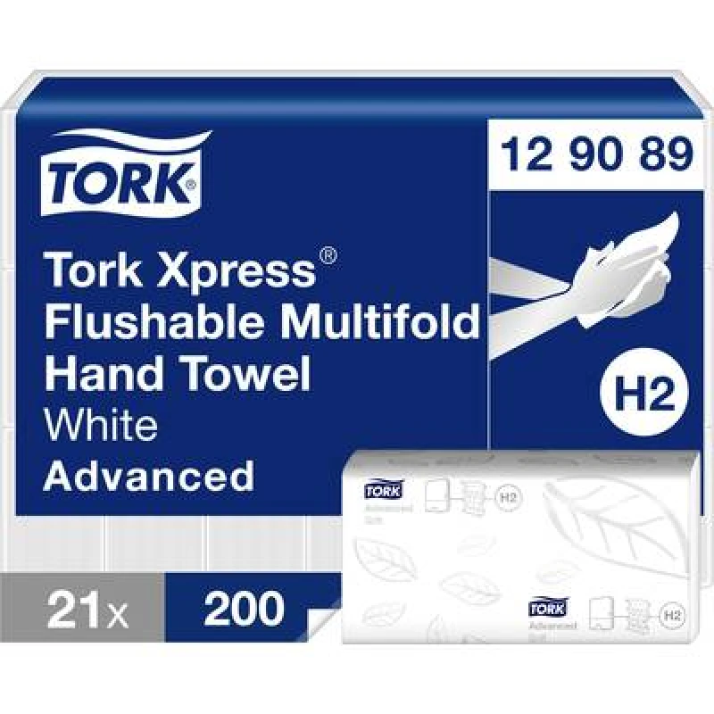 Image of Tork Xpress Flushable Multifold Hand Towels 240x213mm 2-Ply White (4200 Pack) 129089