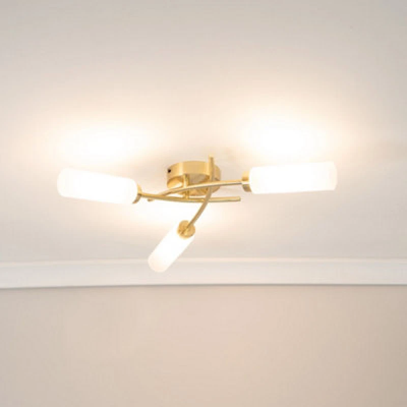 Image of ValueLights Maya 3 Way Curved Cross Over Flush Ceiling Light Gold