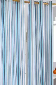 Image of New England Stripes Ready Made Blue Curtain Pair