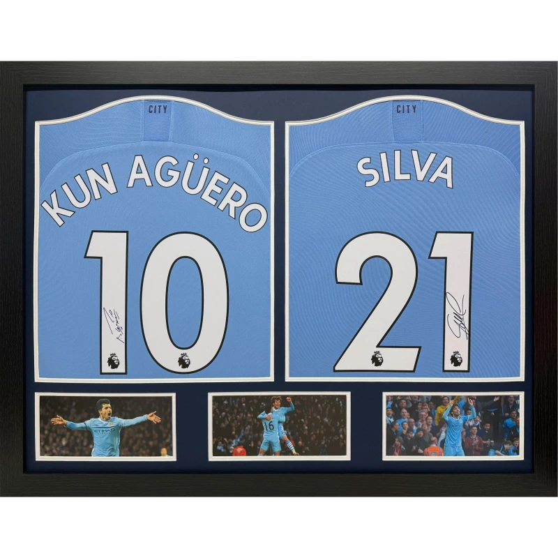 Image of AllStarSignings Ltd Sergio Aguero & David Silva 2 signed & framed Manc Blue unisex One Size