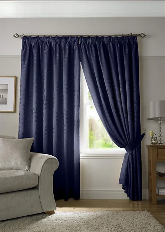 Image of ALAN SYMONDS Tivoli Pencil Pleat Taped Top Curtain Pair Fully Lined Curtains Navy Blue 66x72' TIVTNA6672i ½i ½i ½i ½i ½i ½