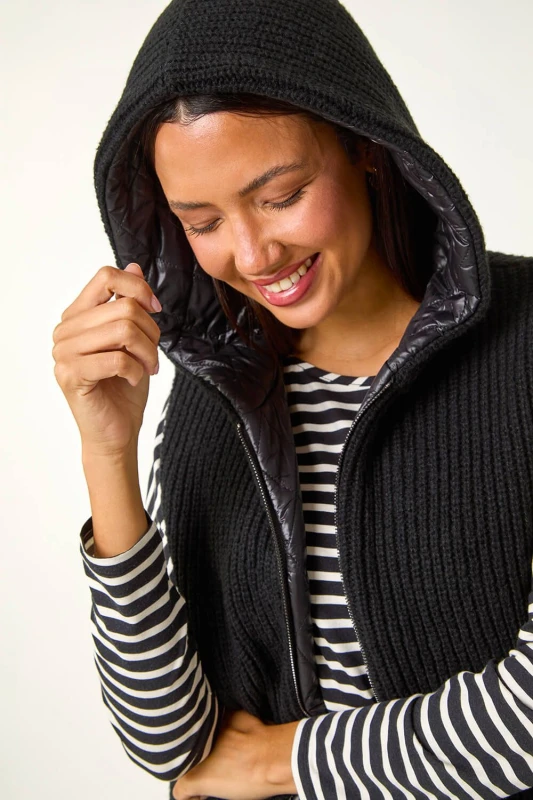 Image of Roman Reversible Hooded Knit Gilet Black female