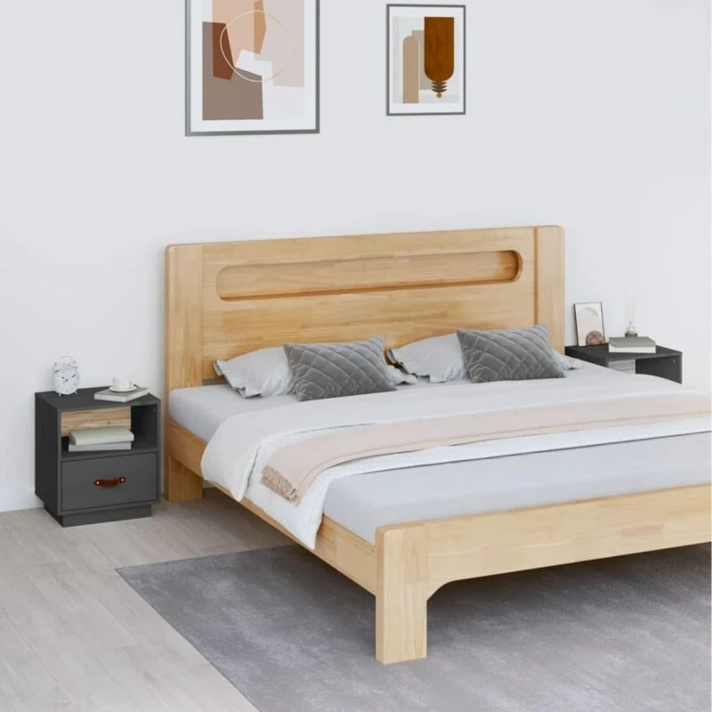 Image of VIDAXL Bedside Cabinets 2 pcs Grey 40x34x45cm Solid Wood Pine Vidaxl 8720287203858