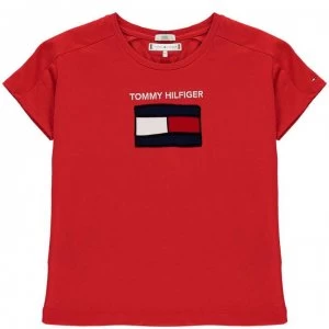 Image of Tommy Hilfiger Junior Girls Graphic Flag T Shirt - Crimson XNL