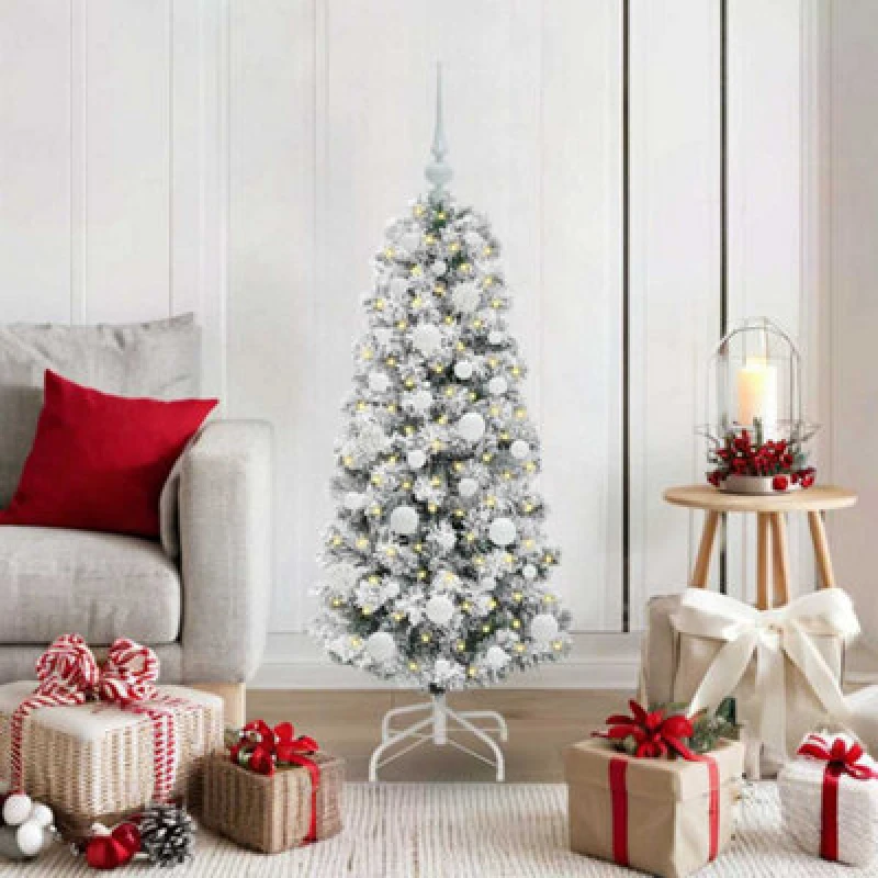 Image of vidaXL Artificial Hinged Christmas Tree with White Balls Green and white 120 cm, Green 3395580