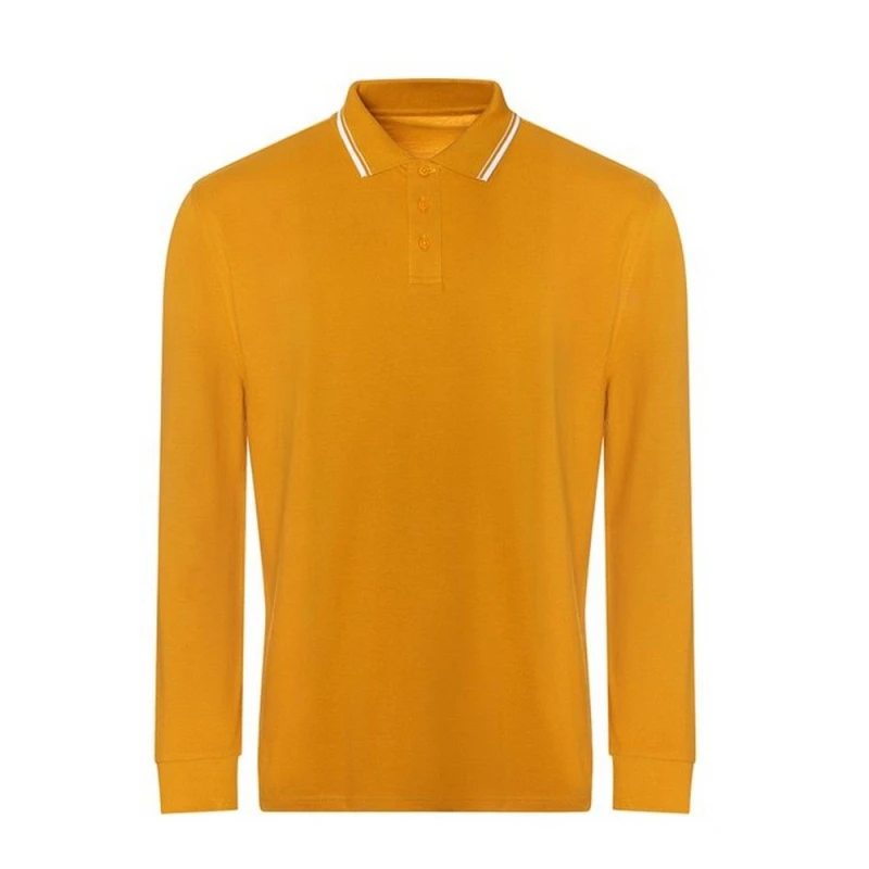 Image of AWDis AWDis Men Tipped Long-Sleeved Polo Shirt in Mustard Size: Small Mustard S Male 5063300126059