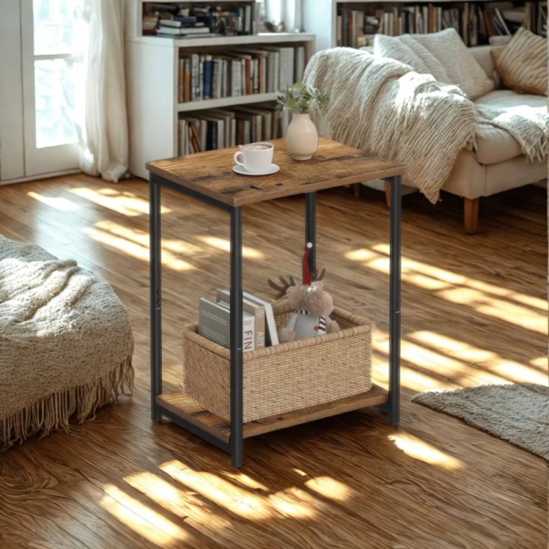 Image of Pirlo Plush 2 Tier Side End Table With Steel Frame Black Unisex