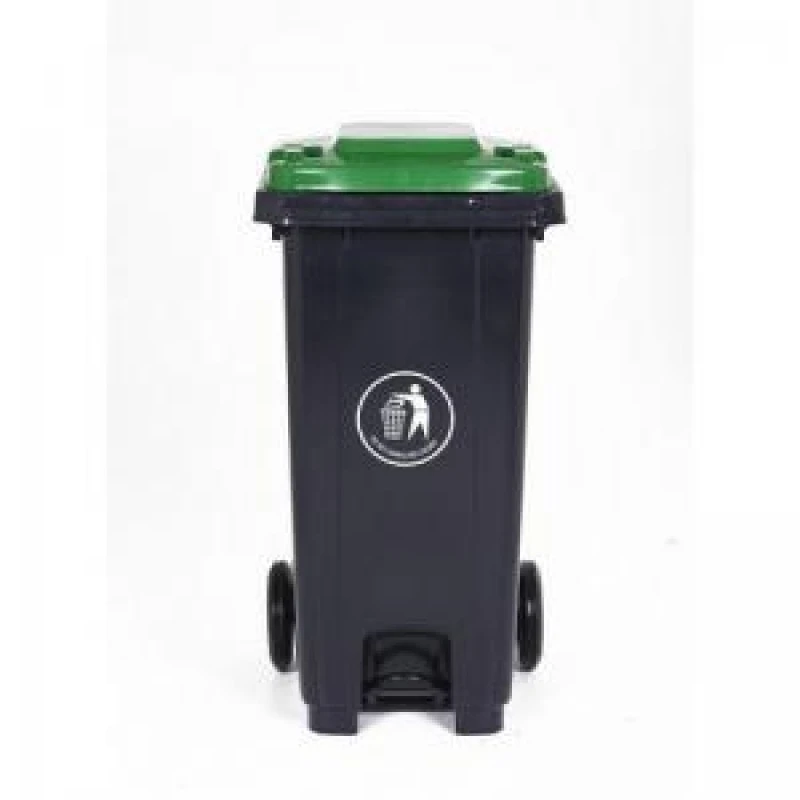 Image of ESE Direct 120L Pedal-Operated Grey Wheelie Bin with Green Lid - 900 x 550 x 460mm (H x W x D) 421102 Wheelie Bins