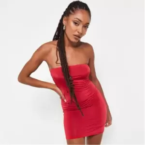 Image of Missguided Slinky Bandeau Bodycon Mini Dress - Red