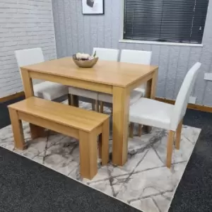 Image of Kitchen Dining Table With 4 Wooden Chairs and A Bench