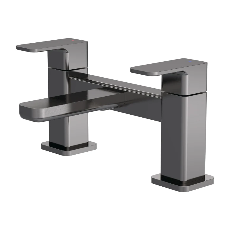 Image of Balterley Square Deck Mounted Bath Filler Tap Brushed Pewter Silver unisex
