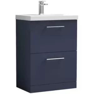Image of Nuie Arno Matt Electric Blue 600mm 2 Drawer Vanity Unit with 50mm Profile Basin - ARN1733D - Electric Blue