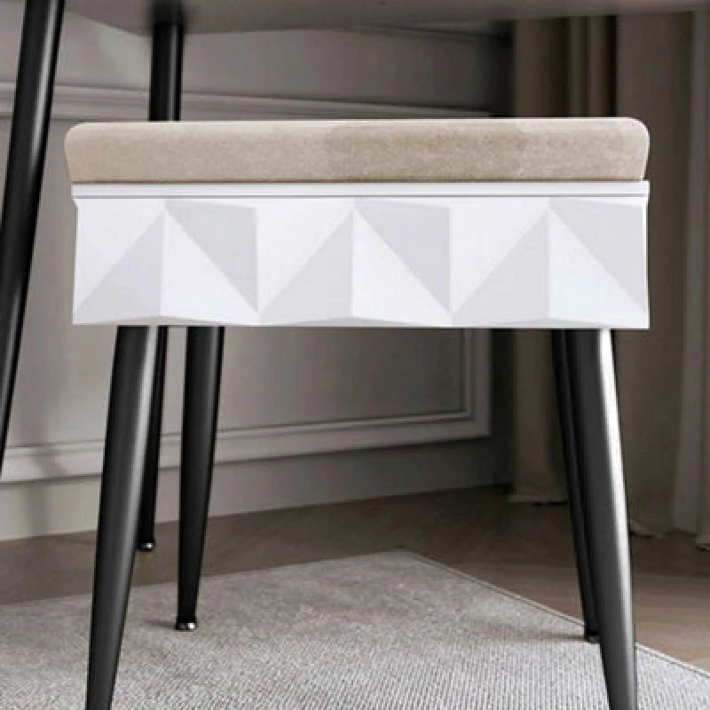 Image of CARME Home Montana Padded Velvet Storage Stool-white/black, White ST030CP W/B