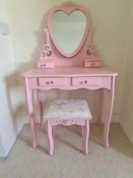 Image of Dressing Table With Mirror Stool Vanity Dresser Vanity Bedroom Pink Love Heart