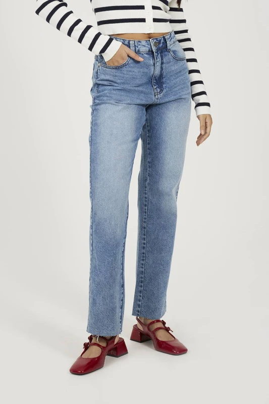 Image of Brave Soul Womens Mid Rise Straight Leg Jeans in Mid Blue Size: 10 Mid Blue Female 10