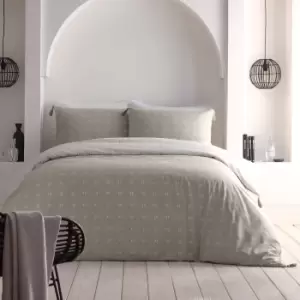 Image of Appletree Linen Tick 100% Cotton Duvet Cover and Pillowcase Set Grey/White